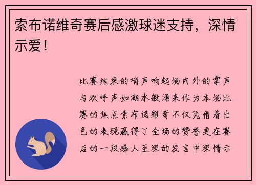 索布诺维奇赛后感激球迷支持，深情示爱！